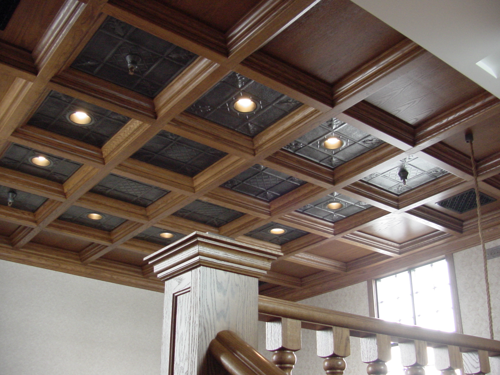 Wood Ceiling In Loft With Tin Panels Woodgrid Coffered Ceilings