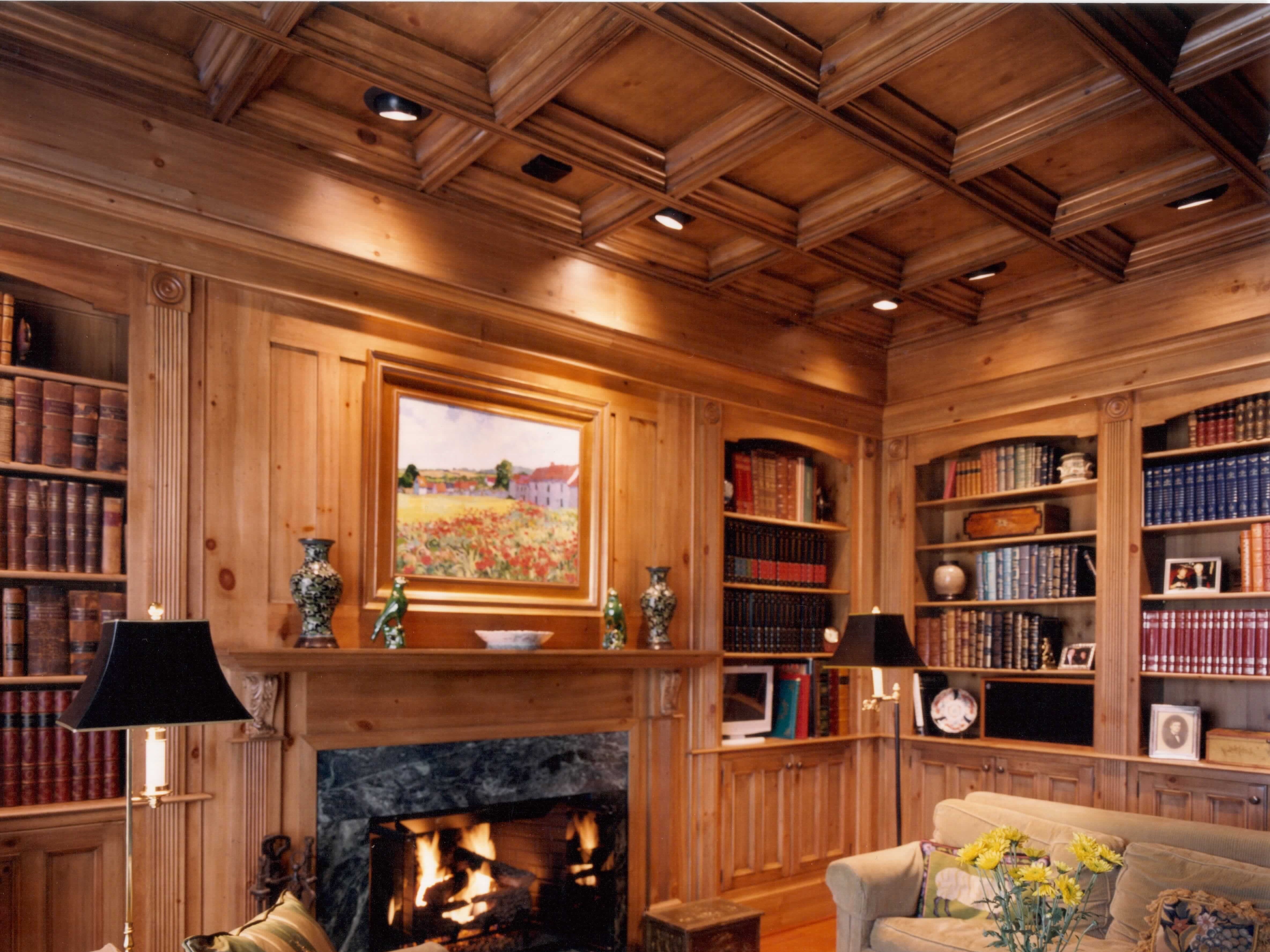 Den Coffered Ceiling in Knotty Pine