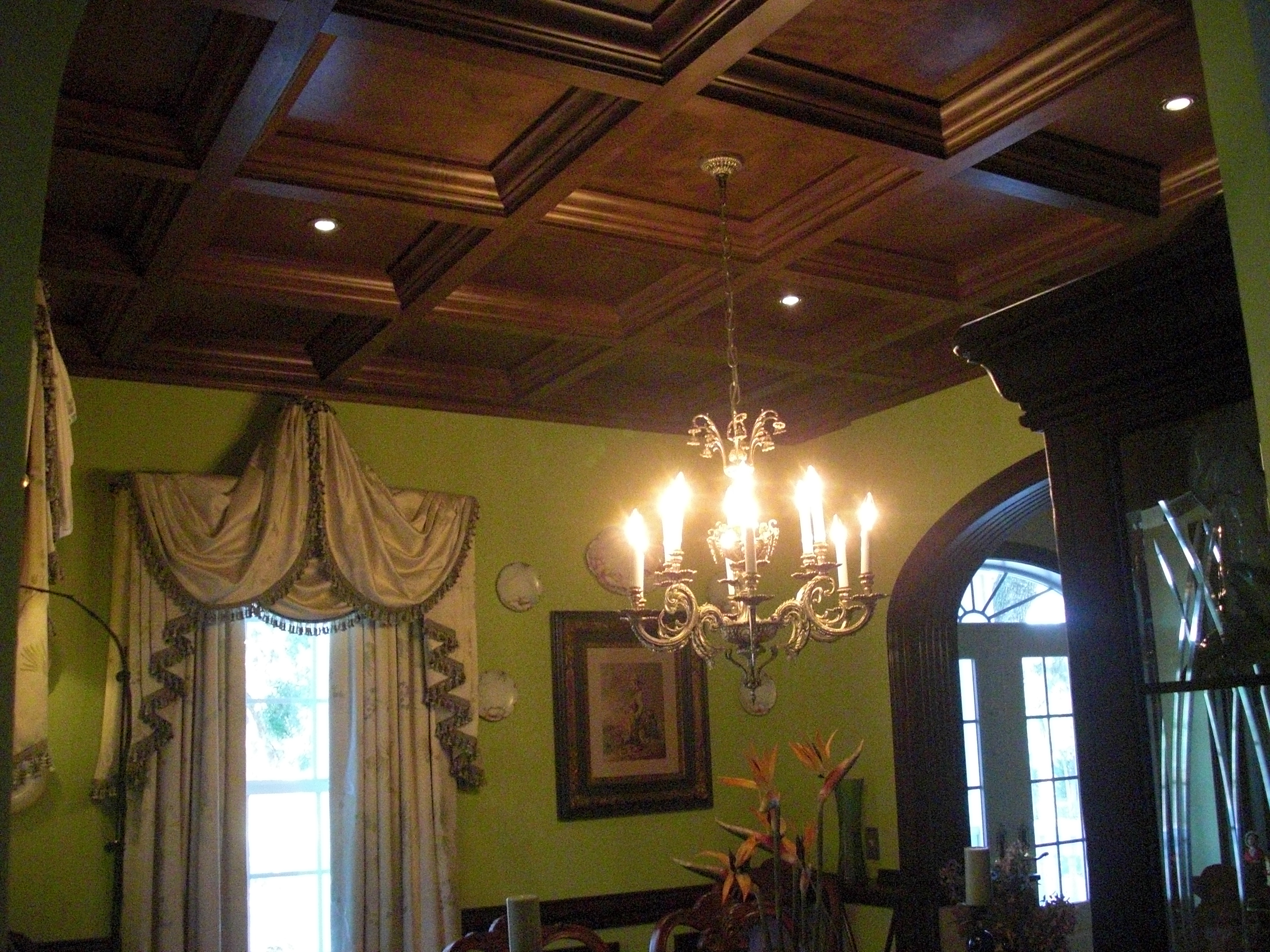Wood Coffered Ceiling with Up Lighting