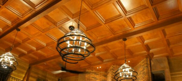 Coffered ceiling with beams