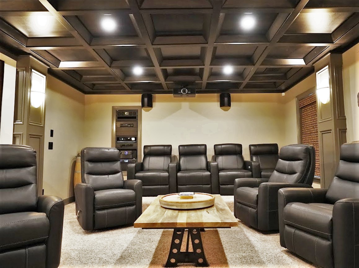 WoodGrid Coffered Ceiling in Home Theater