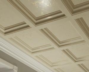 White coffered ceiling with faux finish