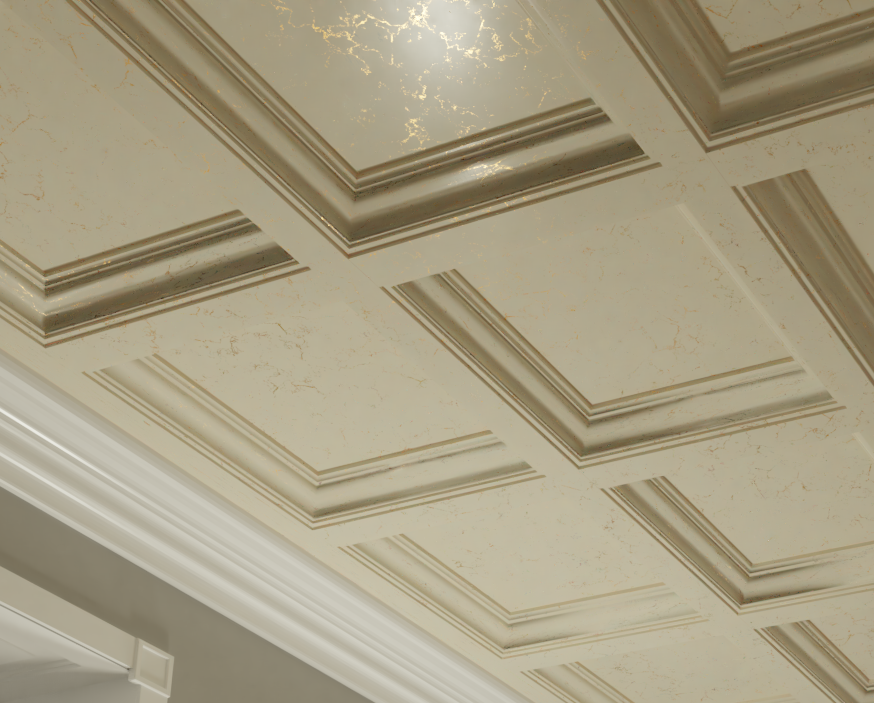 White coffered ceiling with faux finish